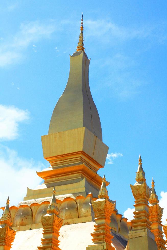 Beautiful great golden Pagoda at Wat Pha That Luang Temple at Vientiane province, Laos photo