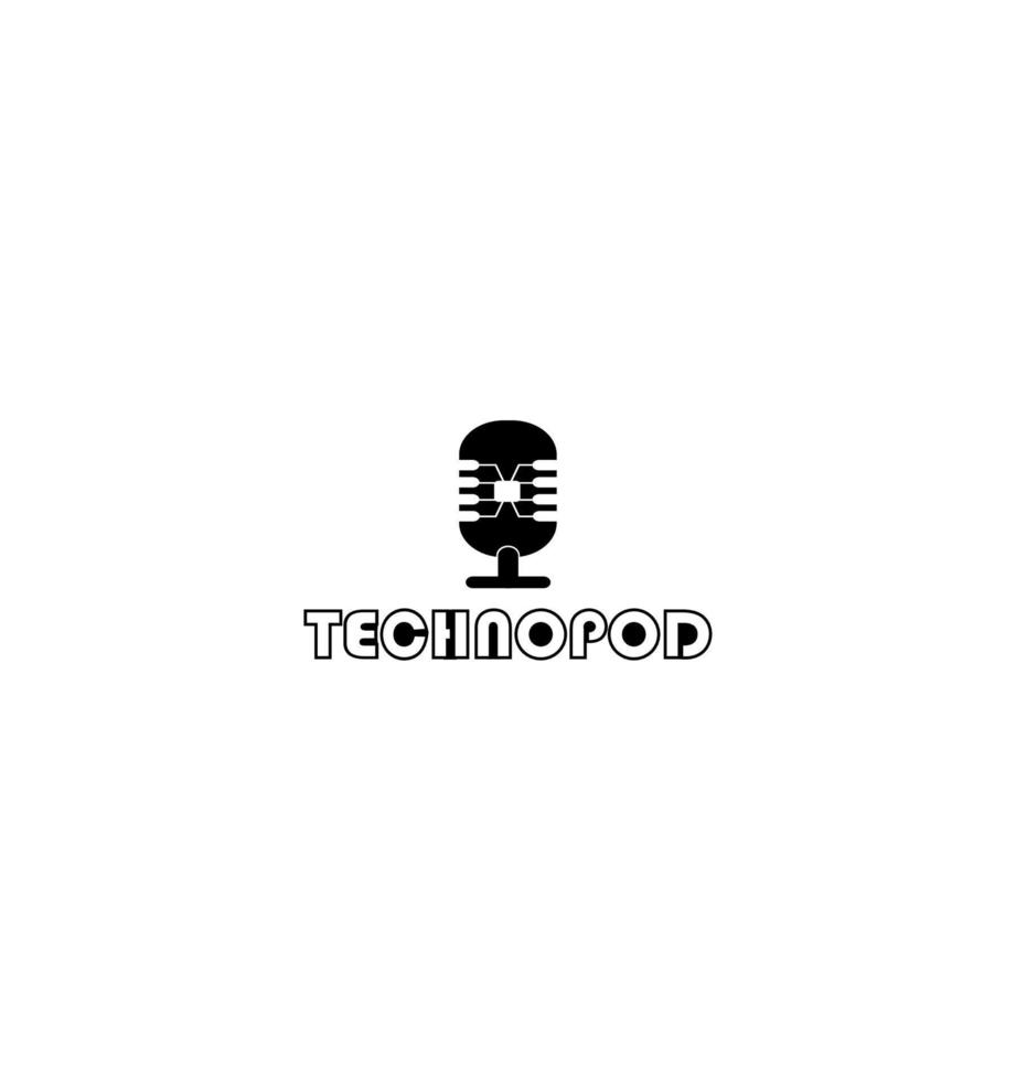 The microphone icon in a fashionable flat style is isolated against the background. Logo, application, user interface. Podcast radio icon. Studio microphone table broadcast podcast text. vector