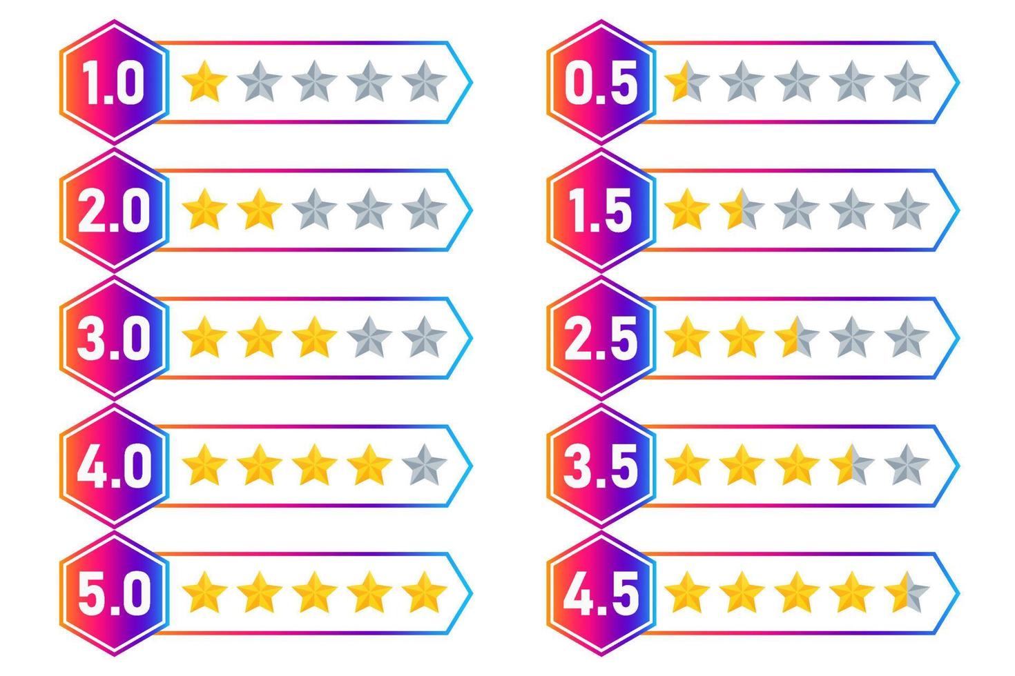 set stars rating review hexagonal colorful quality service customers feedback star rate template design vector