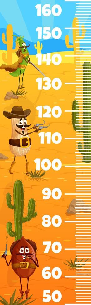 Kids height chart ruler with cowboy nut characters vector