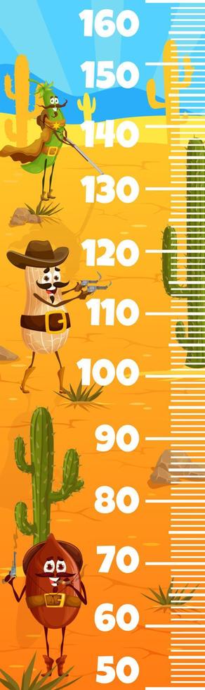 niños altura gráfico regla con vaquero nuez caracteres vector