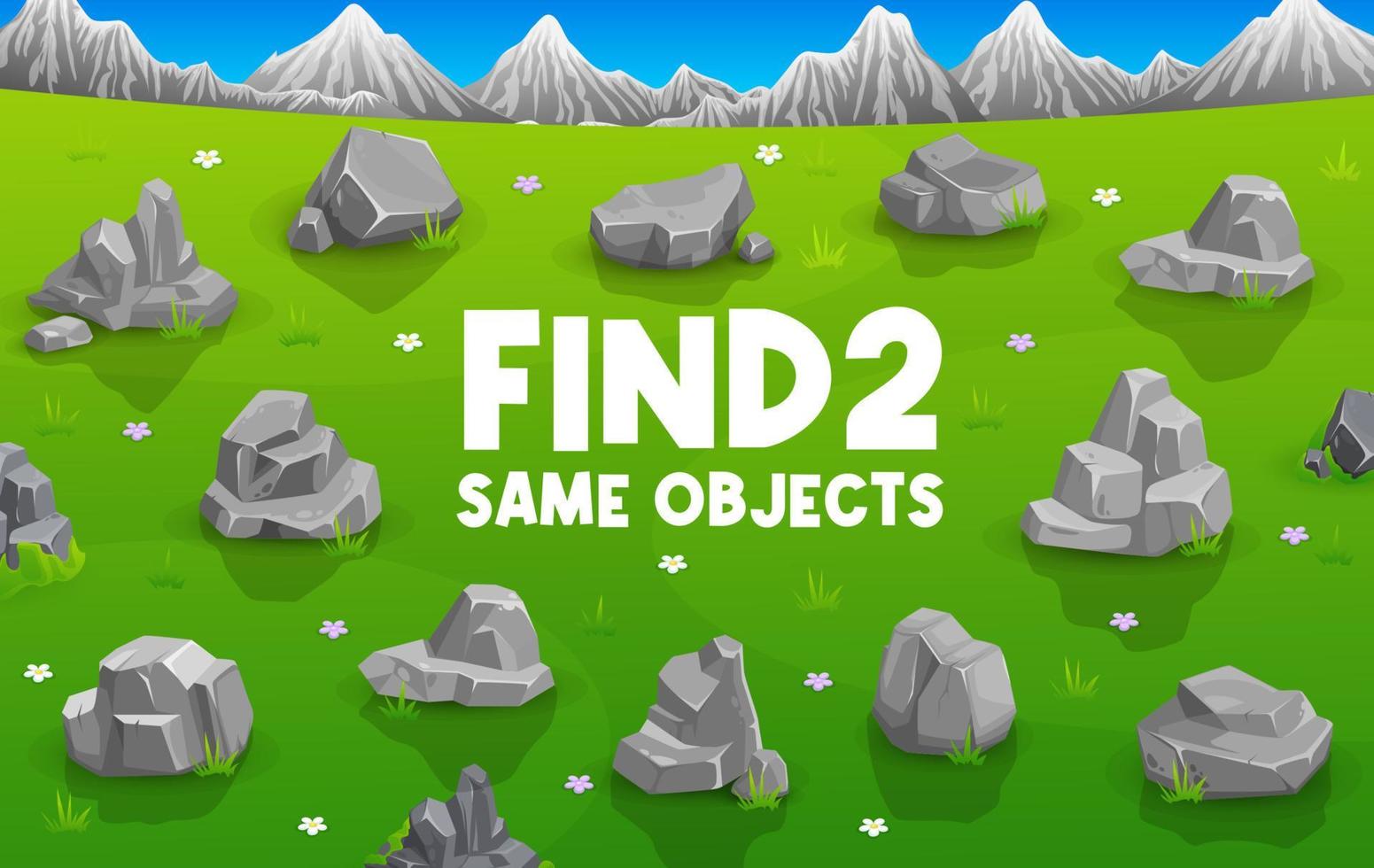 Find two same grey rock stones, mountain landscape vector