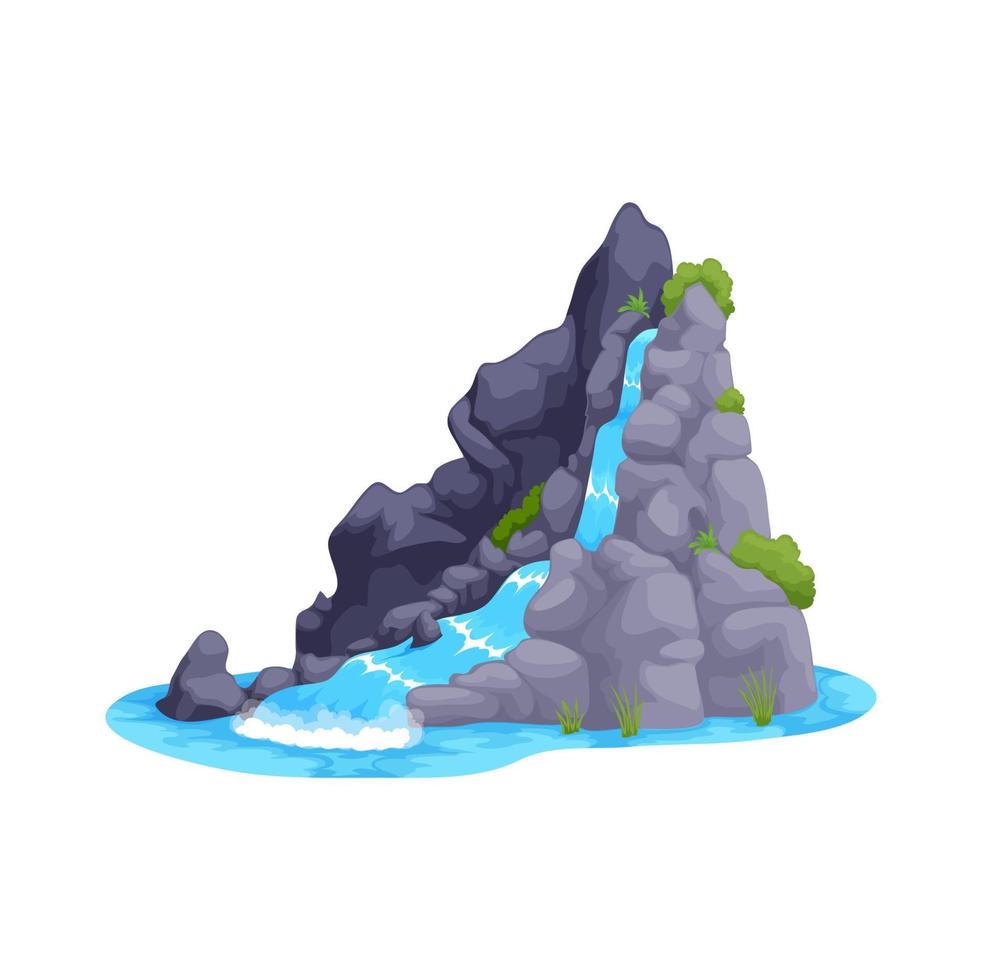 Cartoon waterfall, jungle rock water cascade vector