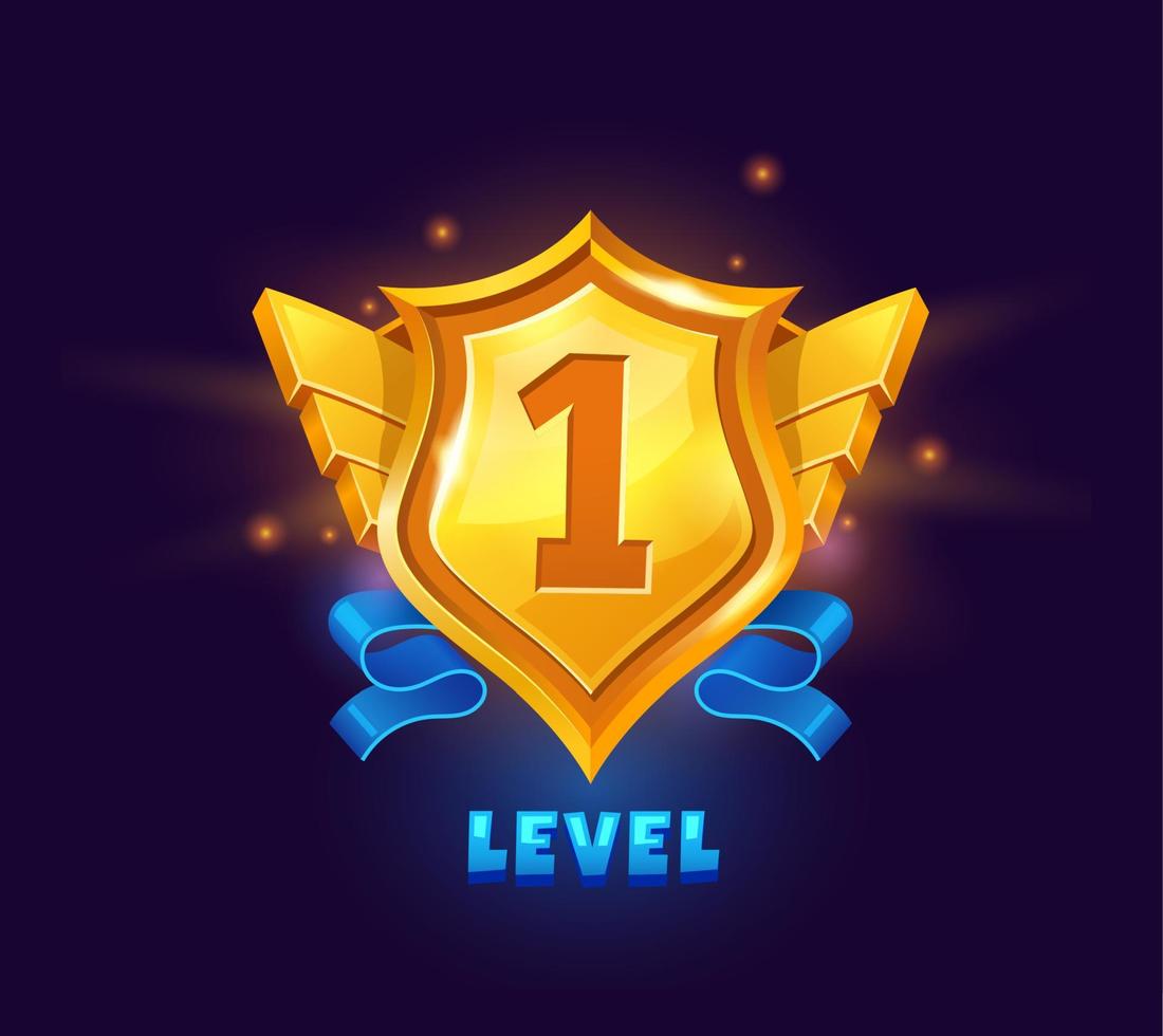 Game level up badge and win icon vector bonus rank