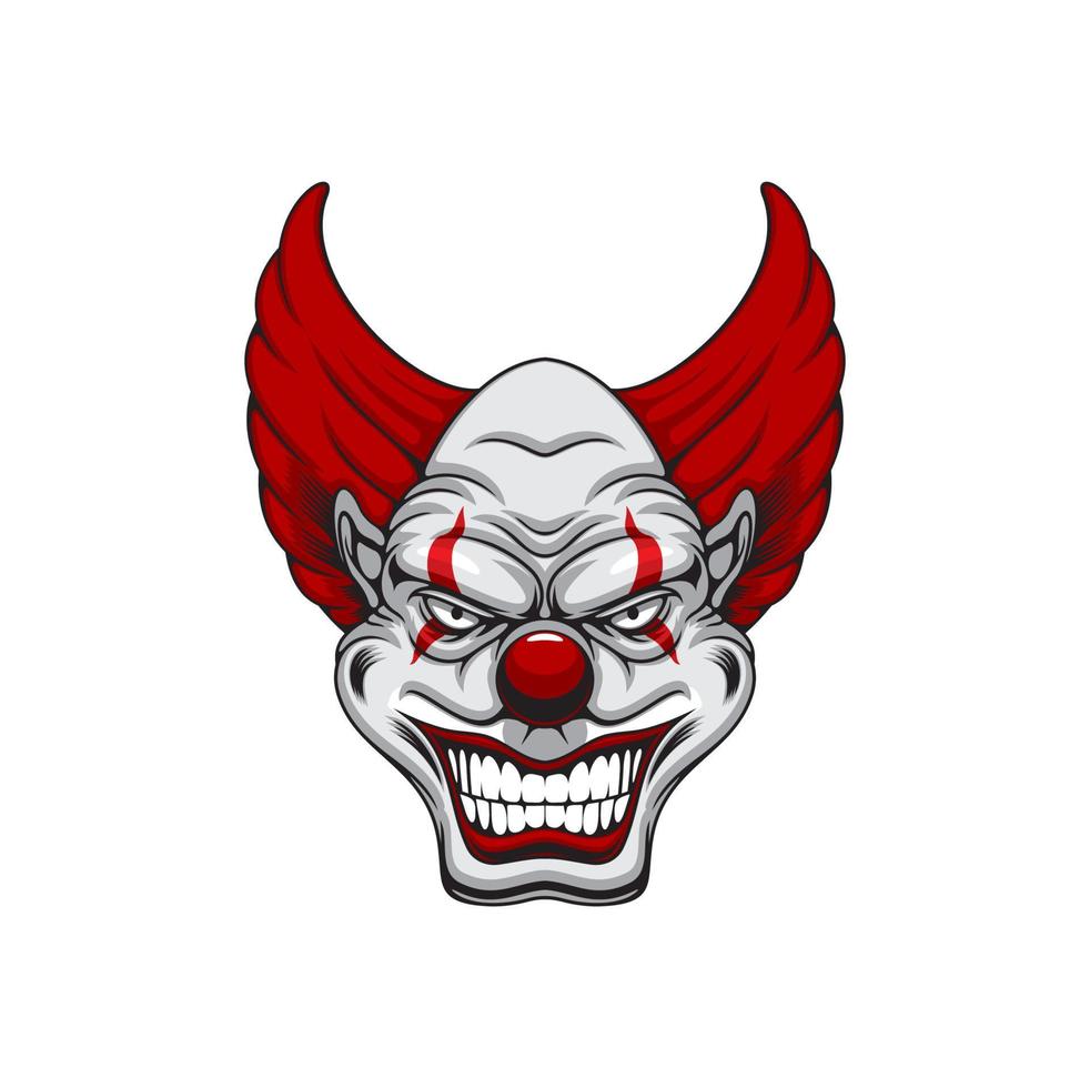 Scary clown, cartoon creepy Halloween character vector