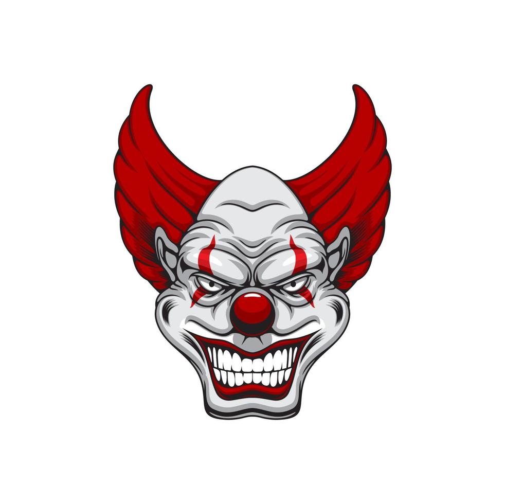 Scary clown, cartoon creepy Halloween character vector