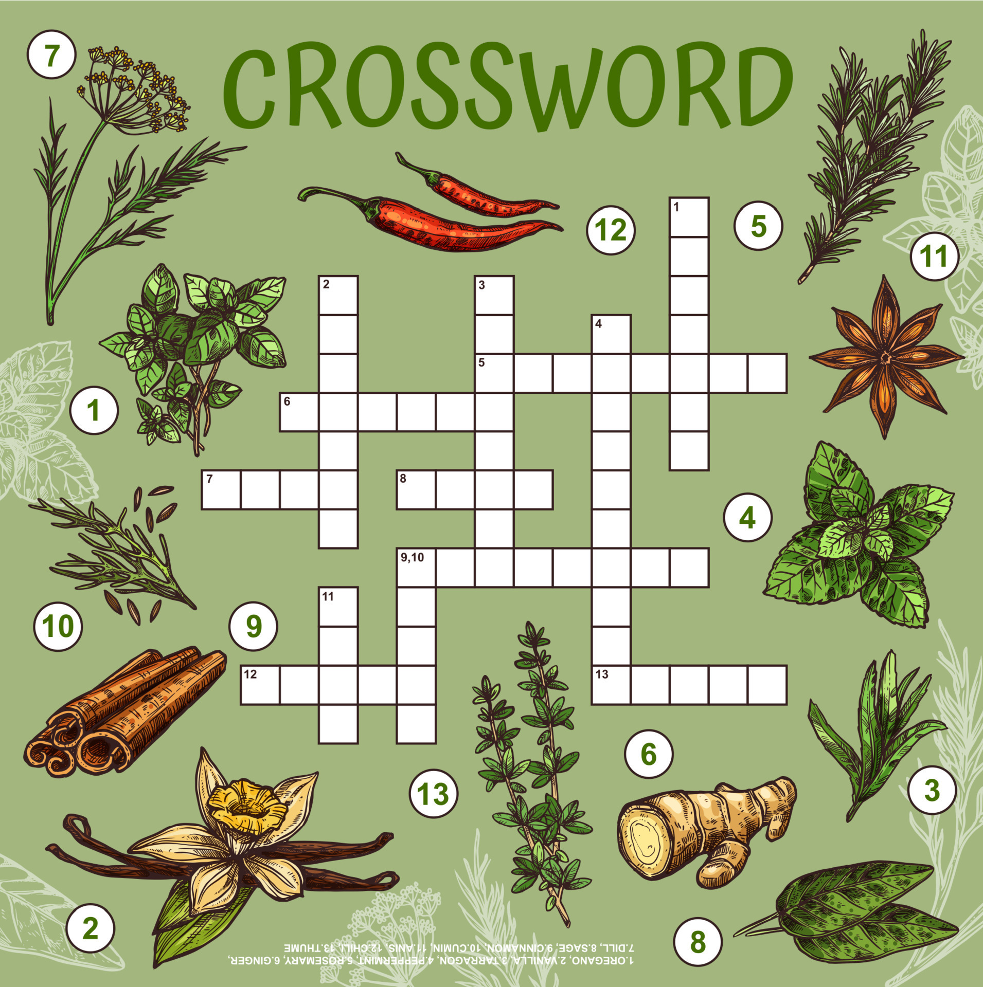 Herbs spices and seasonings crossword 22794779 Vector Art at Vecteezy Herbs spices and seasonings crossword 22794779 Vector Art at Vecteezy