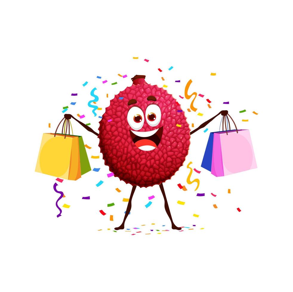 Cartoon lychee fruit character on birthday party vector