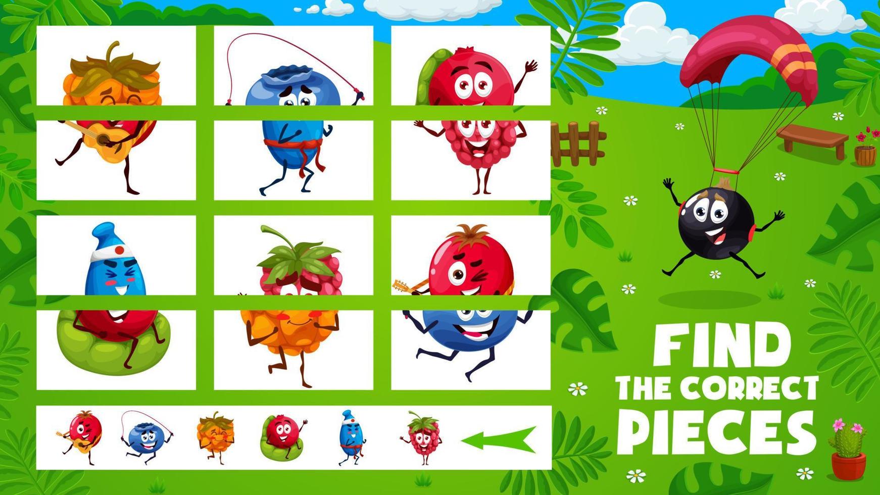 Find correct pieces game with berry characters vector