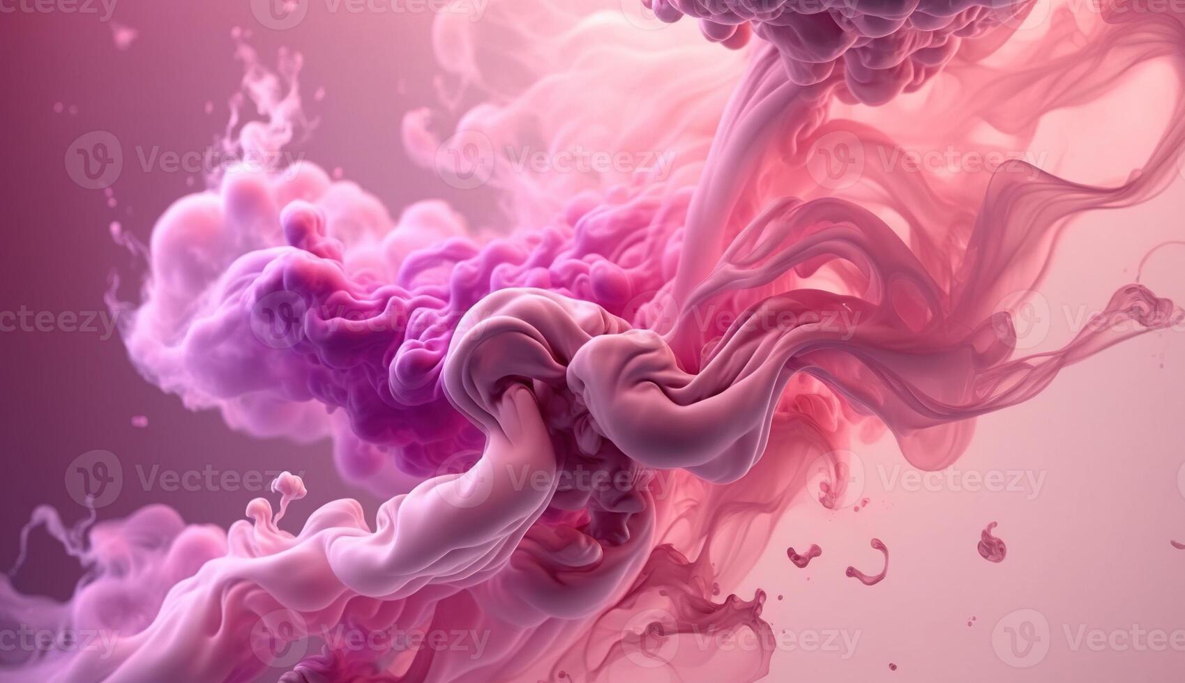 , Flowing light pink, viva magenta smoke with splashes. Soft fluid banner, spring female mood, 3D effect, modern macro realistic abstract background illustration, ink in water effect. photo