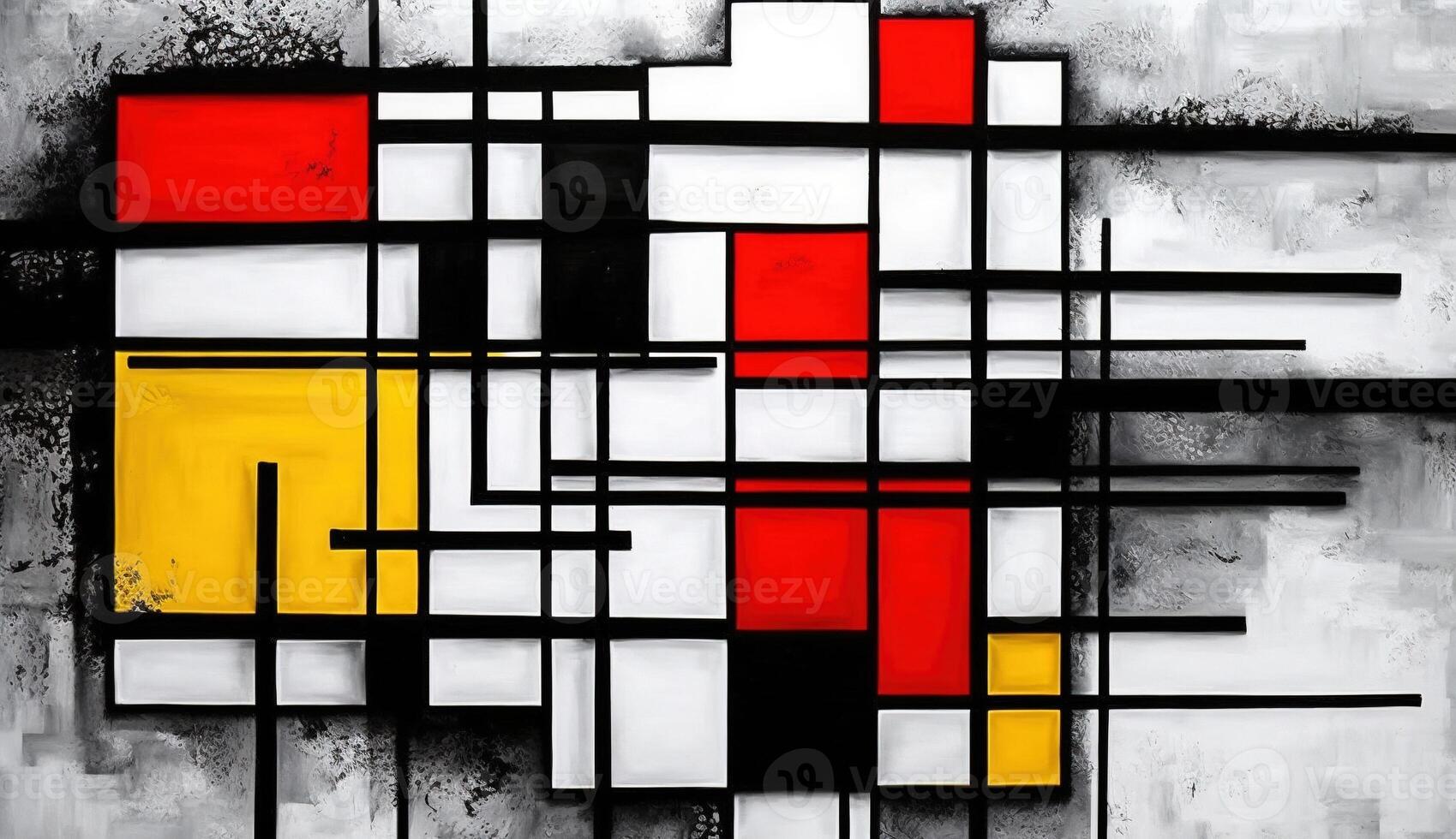 generativo ai, cubista pintado resumen vistoso rectángulos en Mondrian estilo antecedentes. de moda geométrico diseño. foto