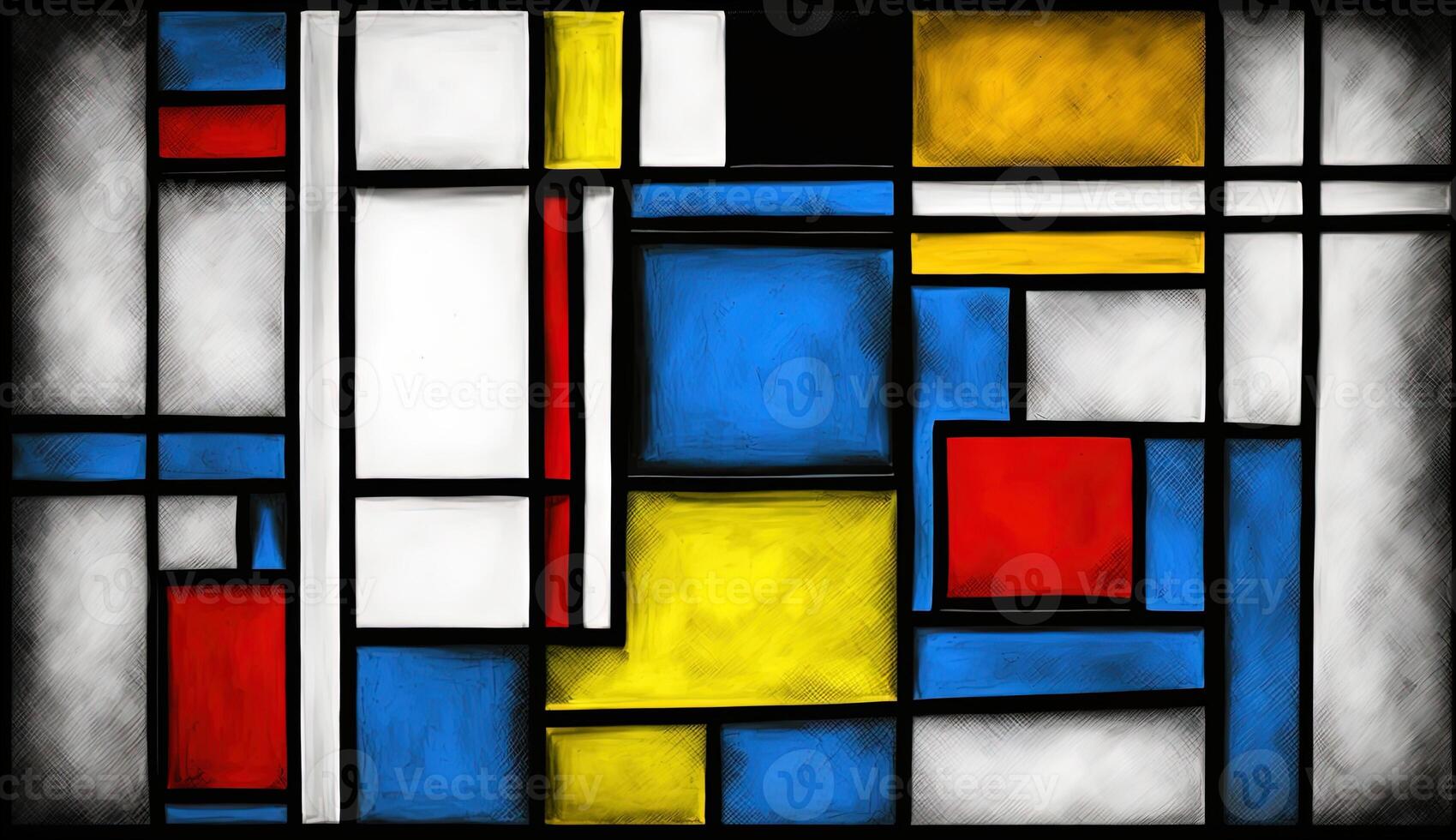 generativo ai, cubista pintado resumen vistoso rectángulos en Mondrian estilo antecedentes. de moda geométrico diseño. foto