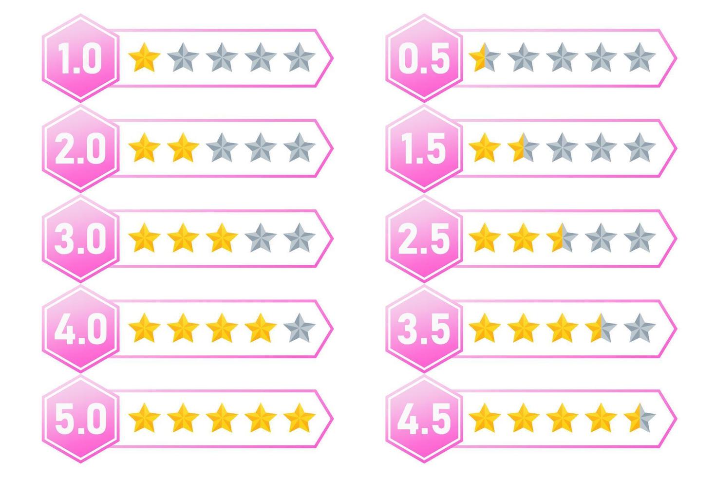 set stars rating review hexagonal cute pink quality service customers feedback star rate template design vector