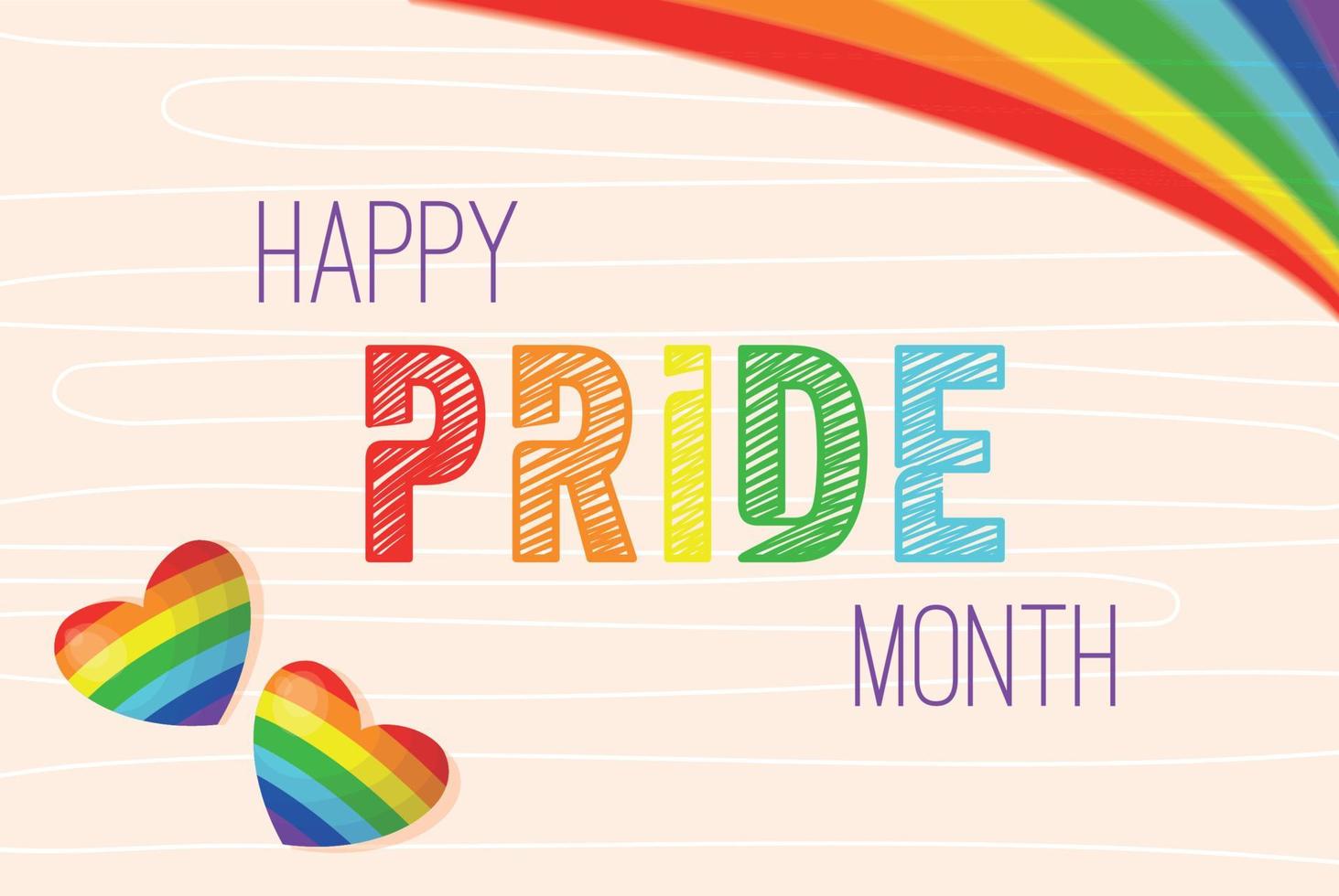 Pride month lgbt horizontal banner template. Freedom rainbow flag with hearts isolated. Gay parade annual summer event. Happy Pride Month banner. Vector Banner for Gay Pride Month