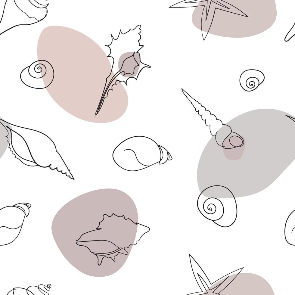 Seashells vector seamless pattern. Hand drawn marine illustrations of seashells. Summer tropical ocean beach style. Fashion underwater vintage textile fabric design.