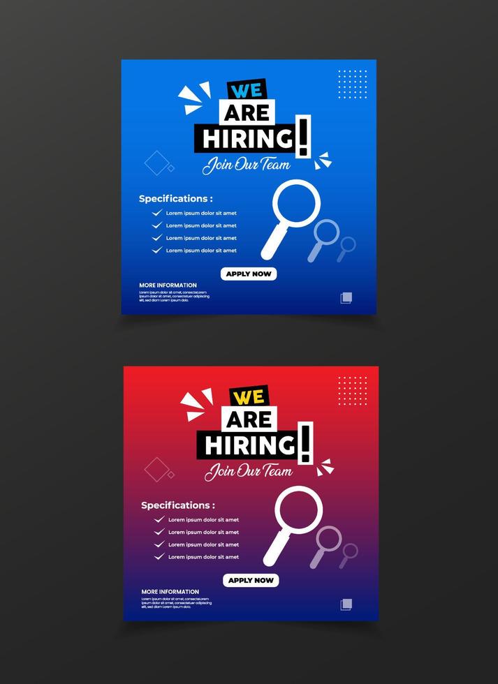 Hiring recruitment open vacancy design vector. We are hiring design vector for vacant sign Job hiring poster, social media, banner, flyer and recruitment poster.
