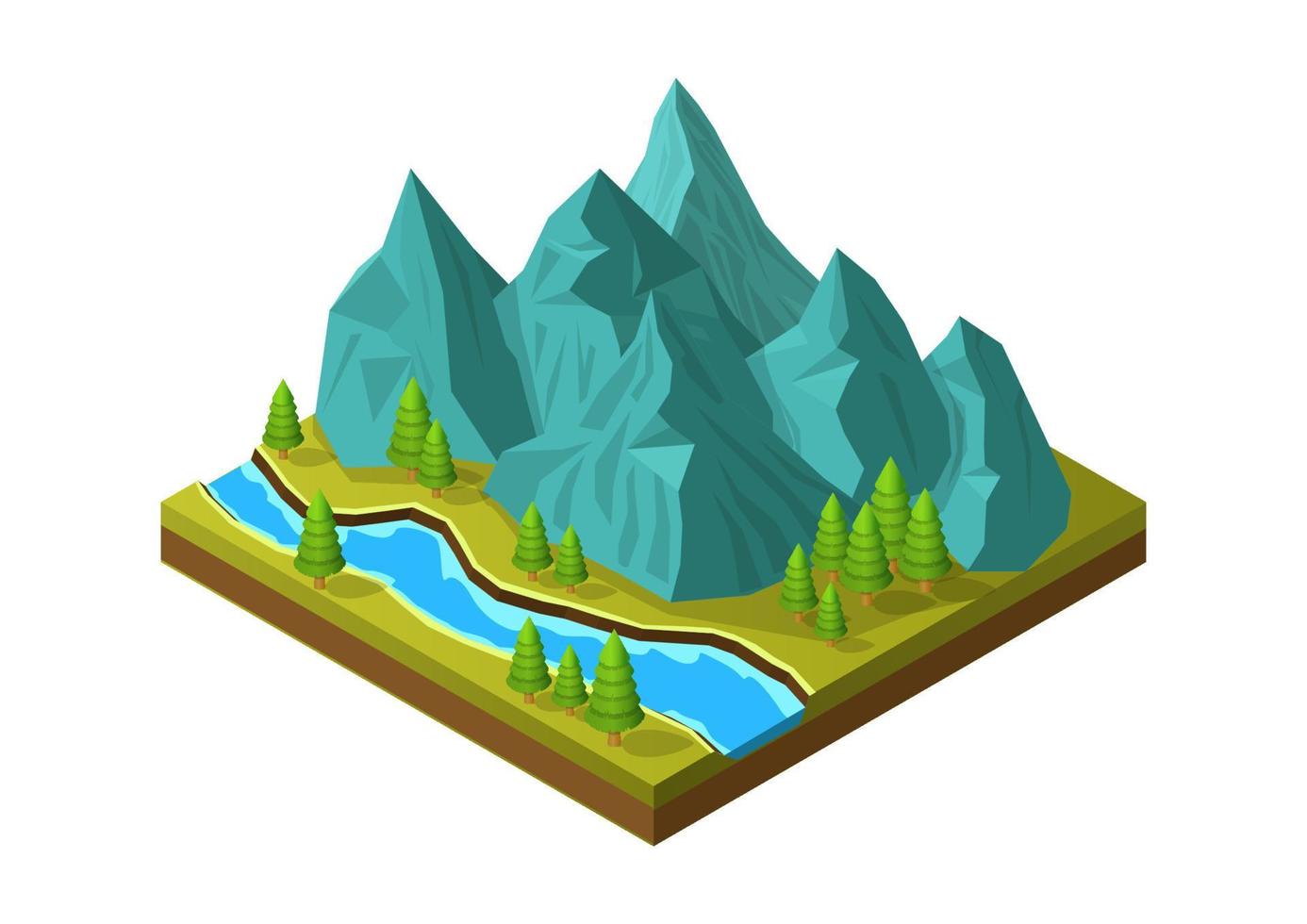 isometric mountain with river vector
