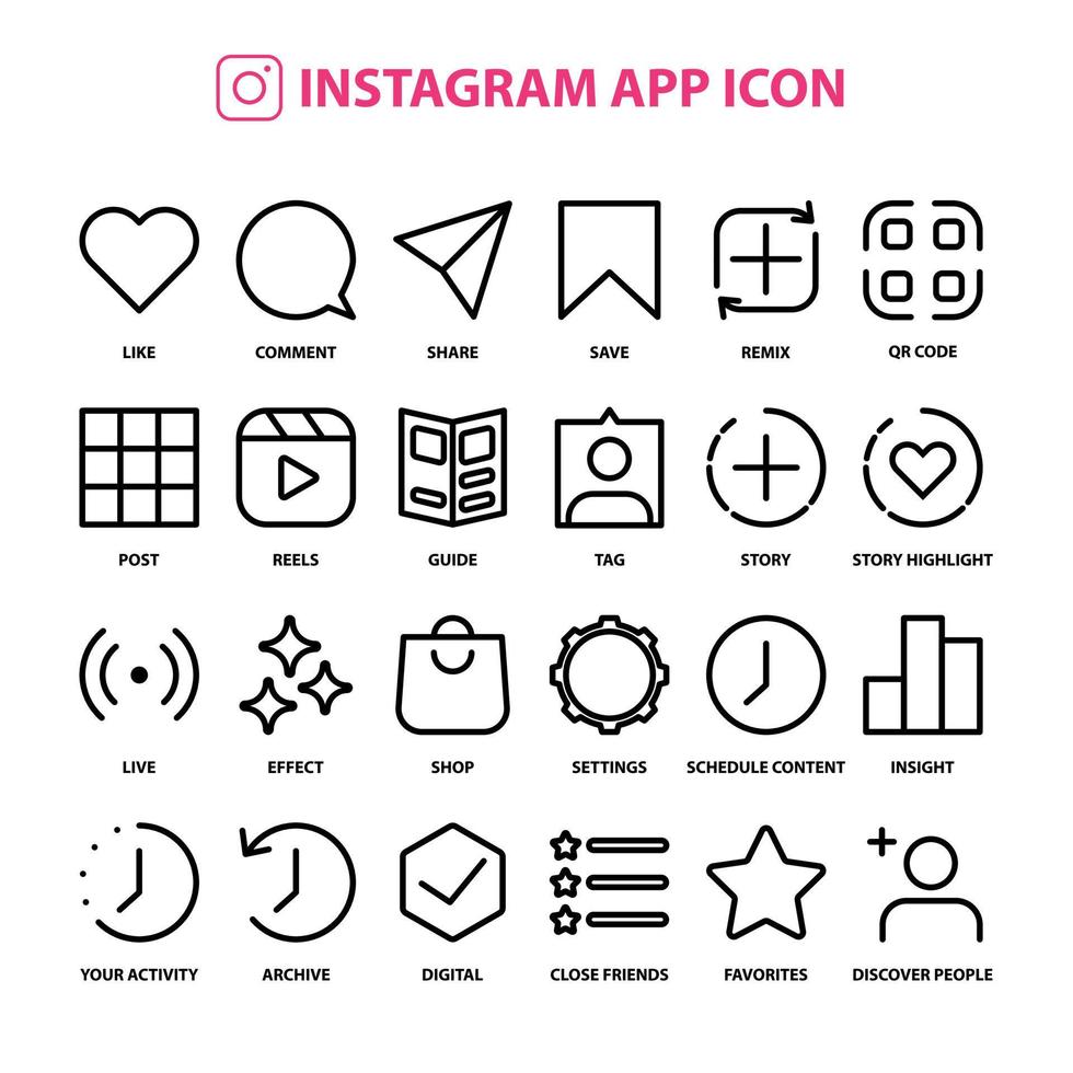 instagram aplicación icono símbolo conjunto paquete para gráfico diseño vector