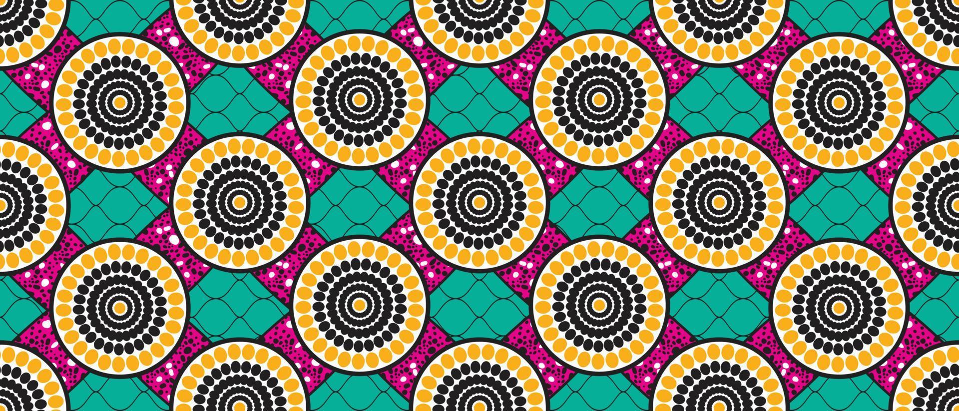African ethnic traditional pattern. seamless beautiful Kitenge, chitenge, Ankara style. fashion design in colorful. Geometric circle abstract motif. Floral flower Ankara prints, African wax prints vector