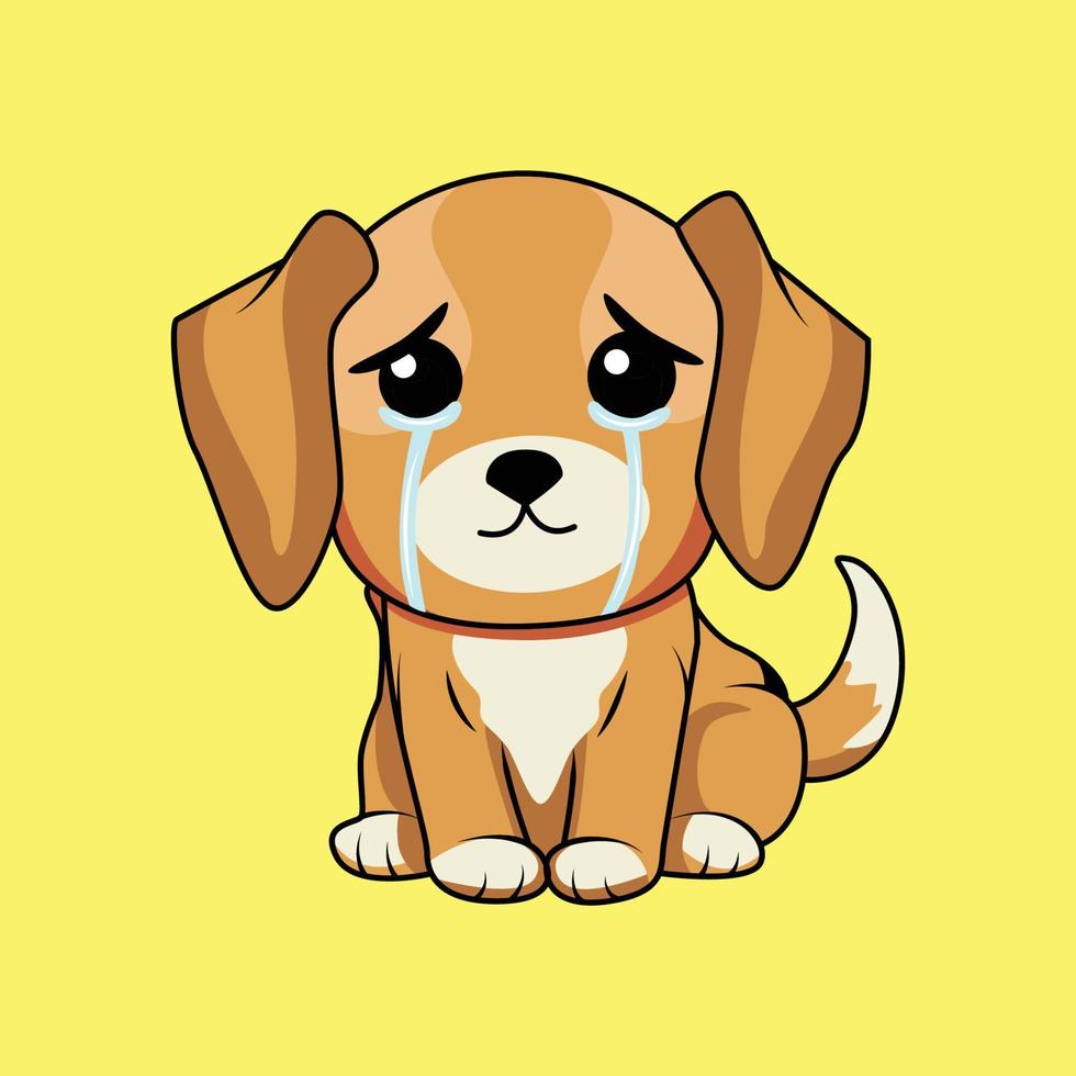 Cute Dog crying Cartoon Sticker vector Illustration