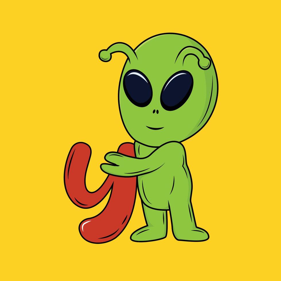 linda extraterrestre con y letra dibujos animados pegatina vector ilustración