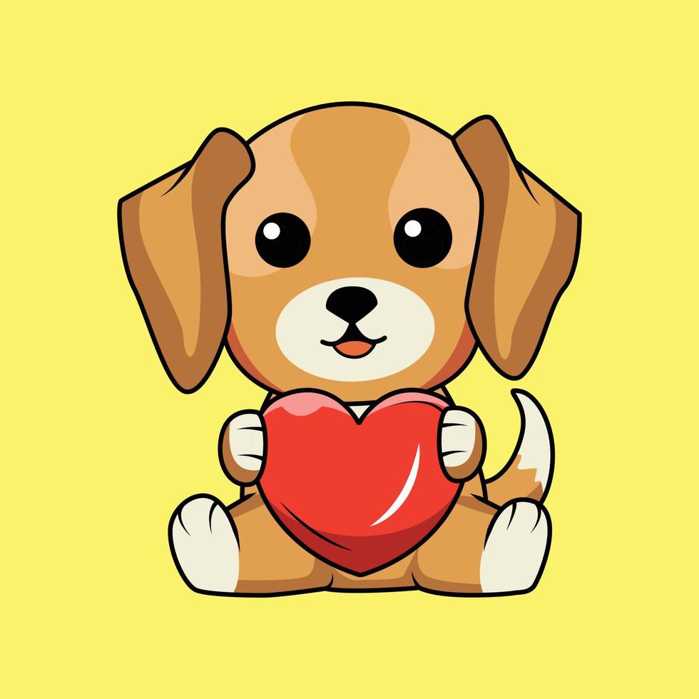 Cute Dog holding big heart Cartoon Sticker vector Illustration