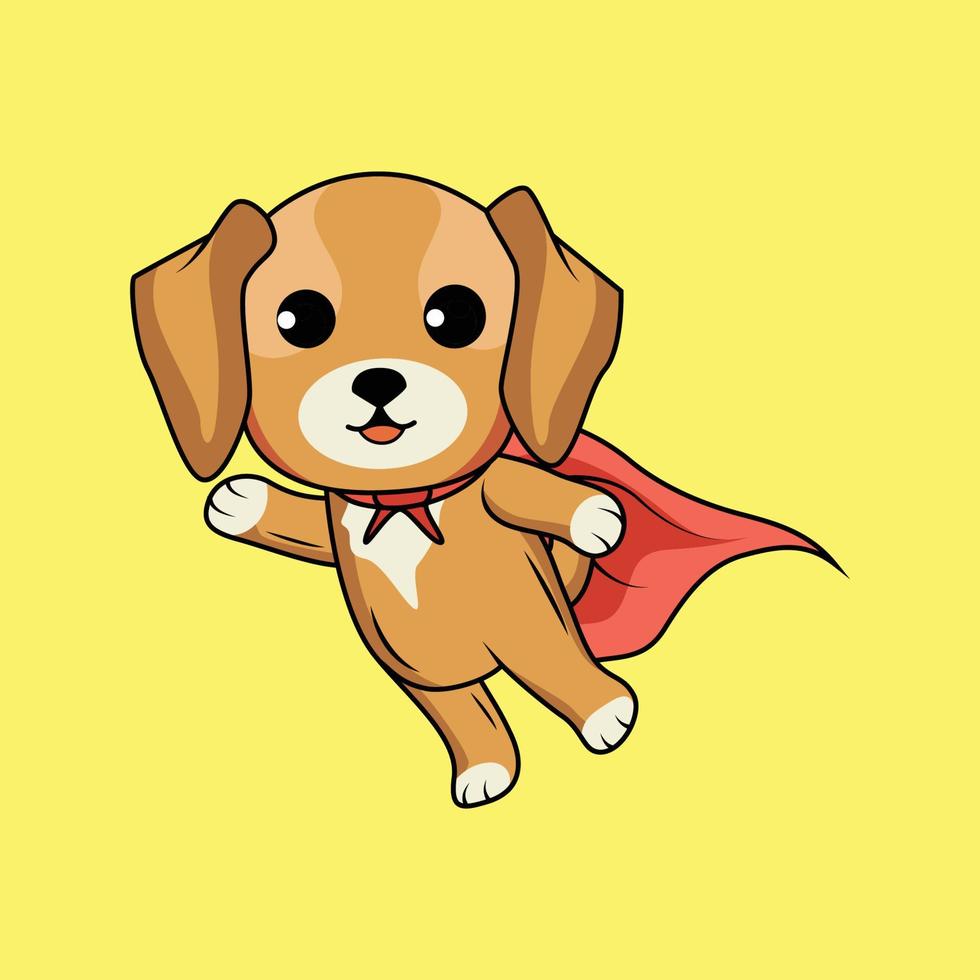 Cute superhero Dog Cartoon Sticker vector Illustration