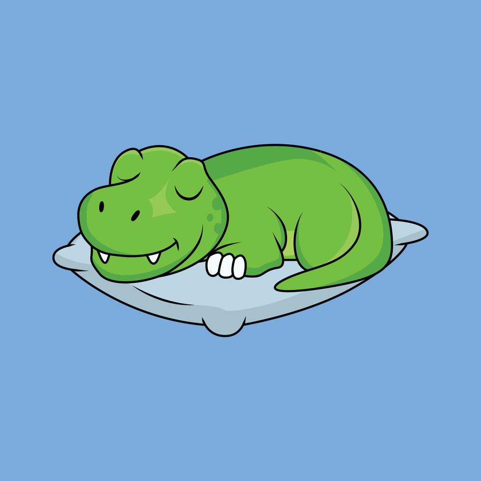 Cute dinosaur sleeping on the pillow Cartoon Sticker vector ...