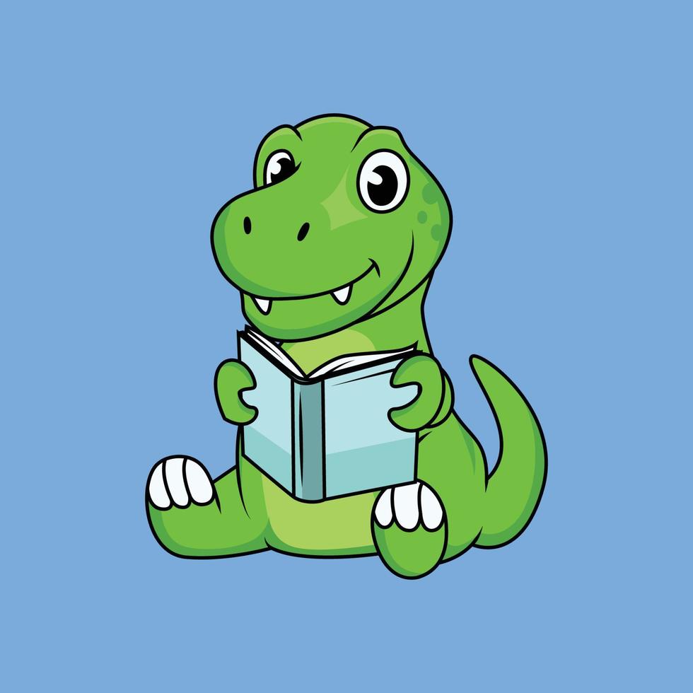 Cute dinosaur reading book Cartoon Sticker vector Illustration