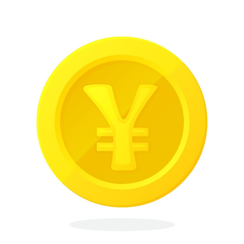 Gold coin of Japanese yen or Chinese Yuan in flat style vector