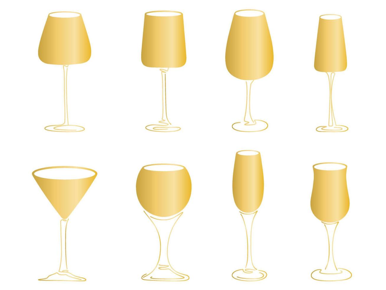 Set of golden wine glasses vector illustration