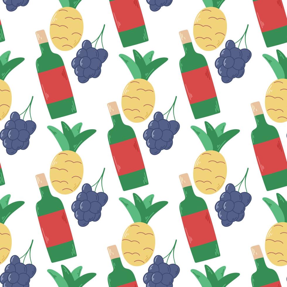 Fruit and wine seamless pattern vector