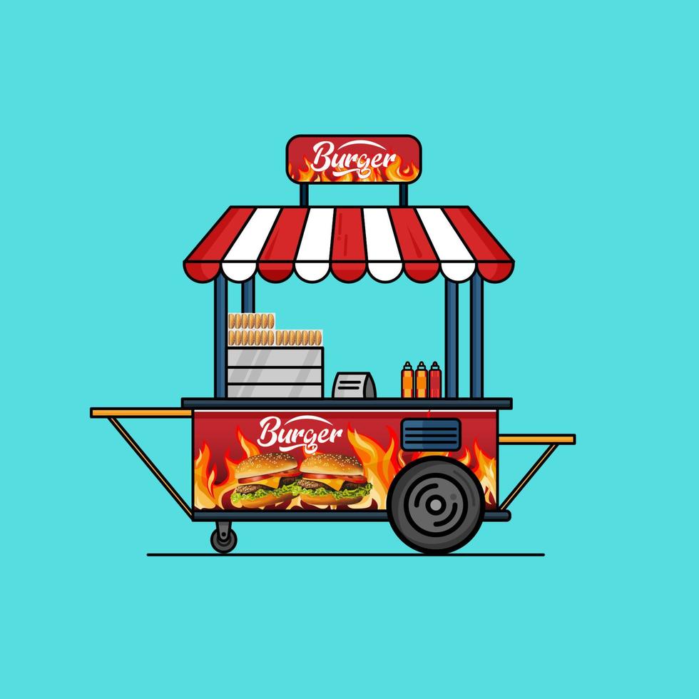 Flat burger stall in vector illustration