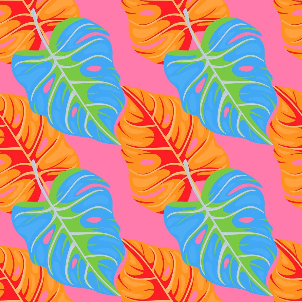 Stylized tropical pattern, palm leaves floral background. Abstract exotic plant seamless pattern. Botanical leaf wallpaper. vector