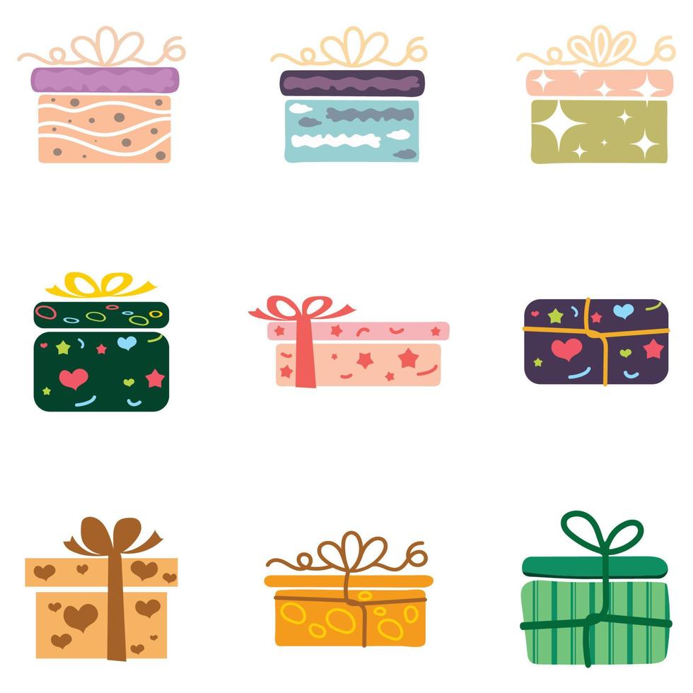 Gift box set, gift illustrations, colorful silhouettes with bows and ribbons, vector