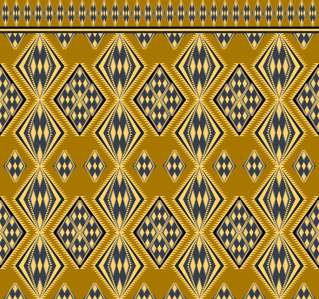 Ethnic folk geometric seamless pattern in yellow and dark blue tone in vector illustration design for fabric, mat, carpet, scarf, wrapping paper, tile and more