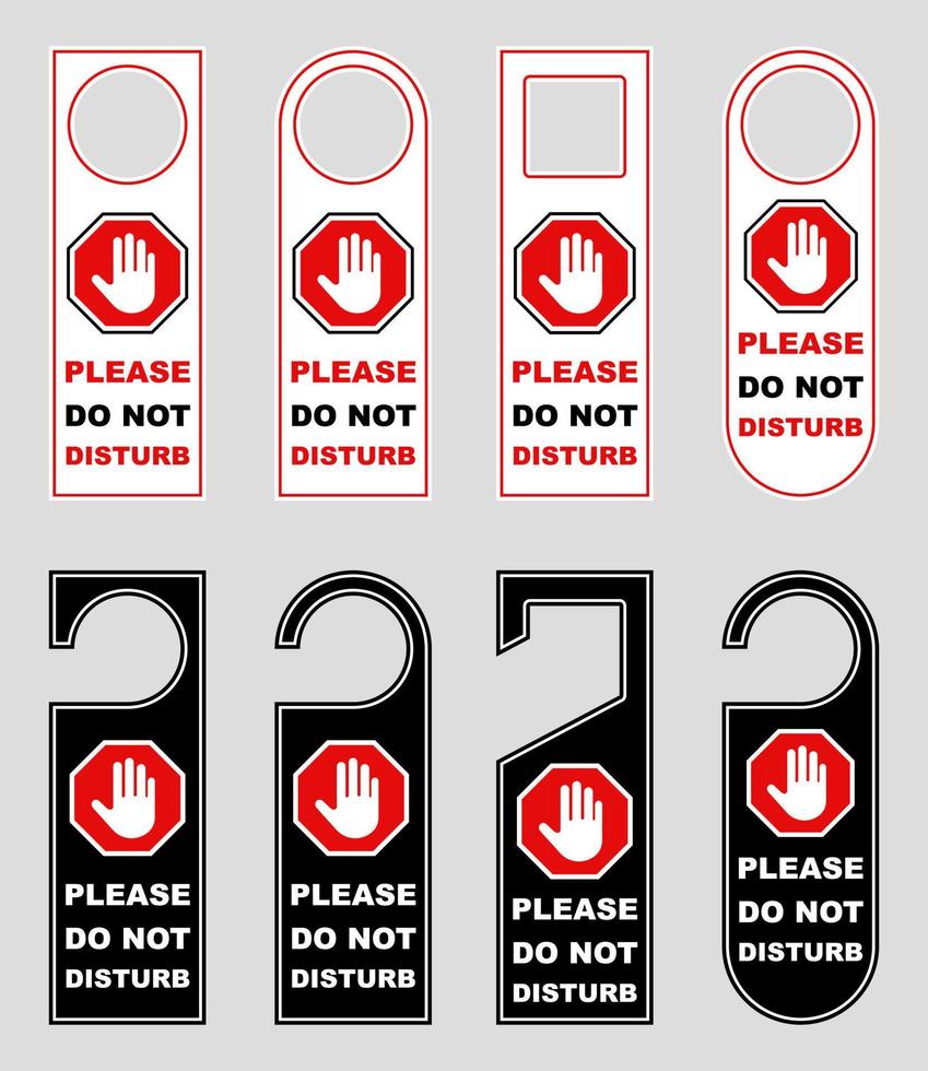 door hanger do not disturb handle knob tags hotel room signage labels hand signs card prohibition vector