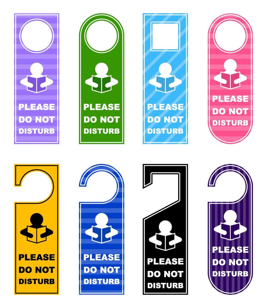 door hanger do not disturb handle knob tags hotel room sign labels card prohibition vector