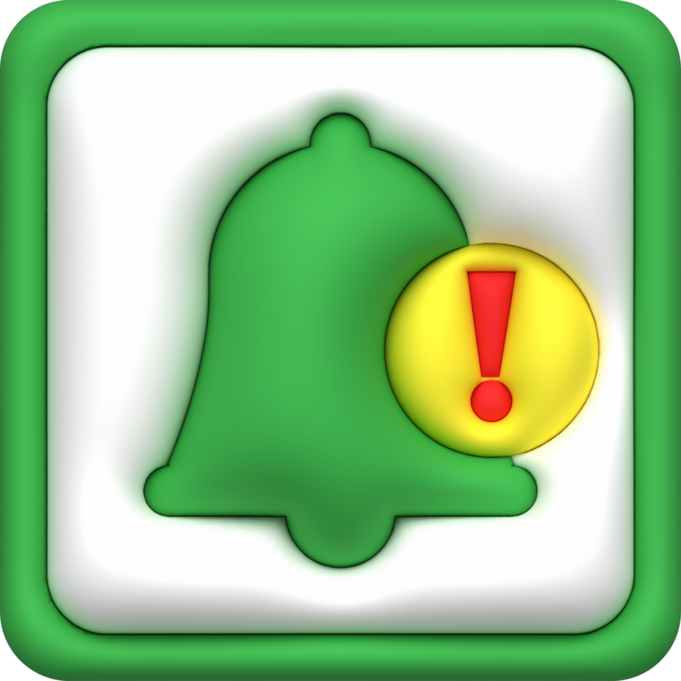 illustration 3D . A bell symbol with a warning sign. png