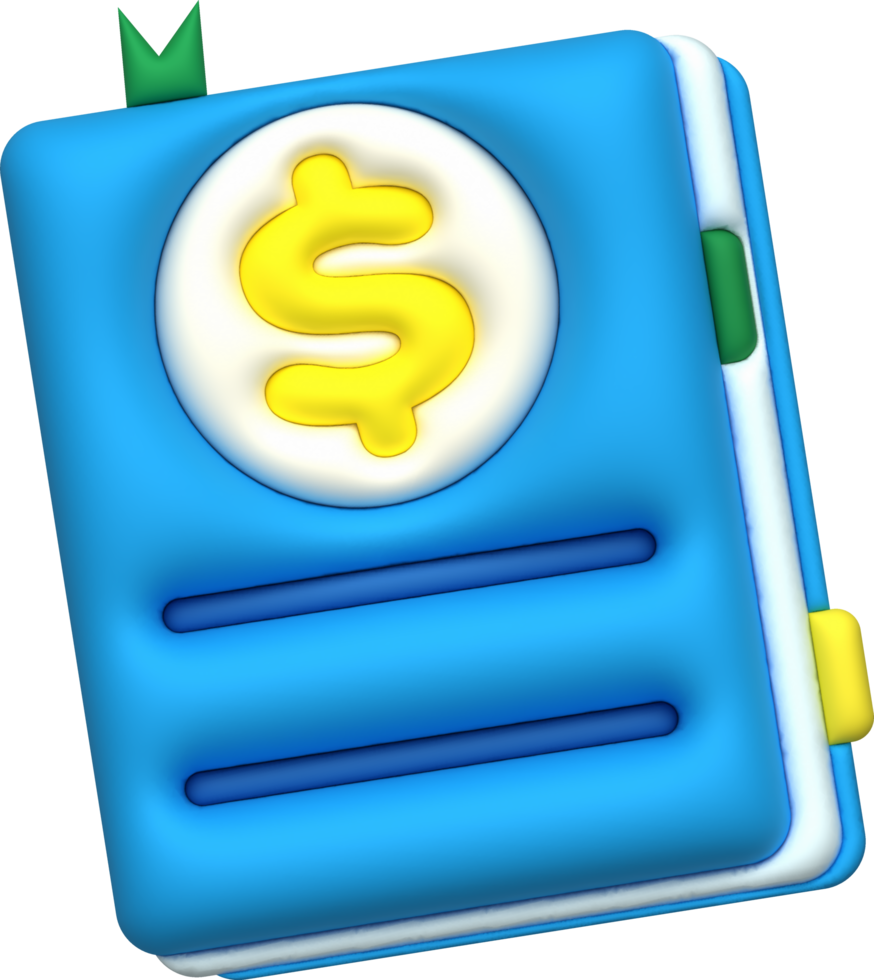 illustration 3D , book with cover in the shape of a dollar financial record book png