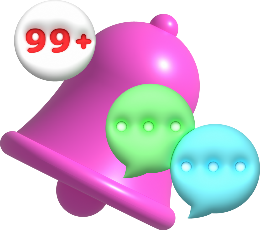 Unread message notification bell illustration 3D png