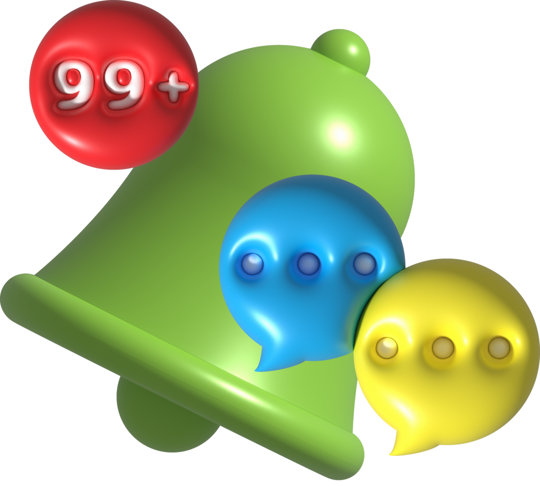 Unread message notification bell illustration 3D png