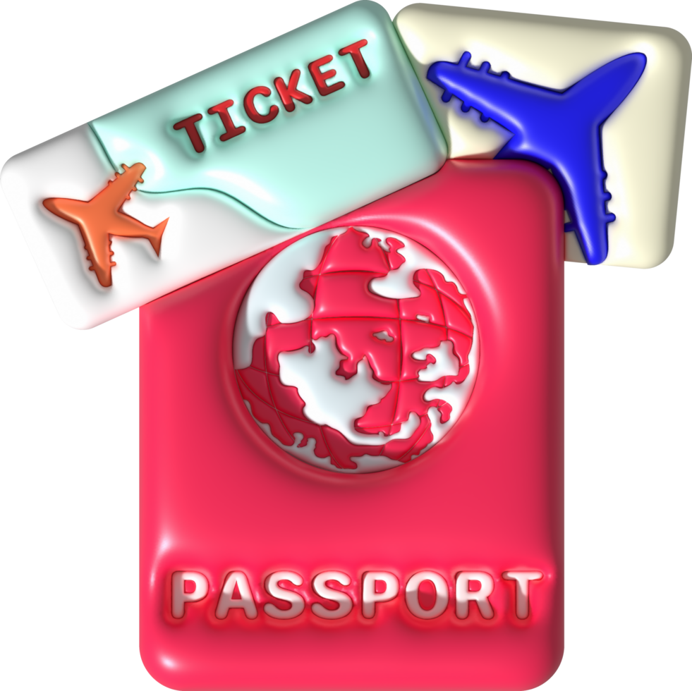 ilustración 3d de pasaporte libro y viaje boleto identificación documento png
