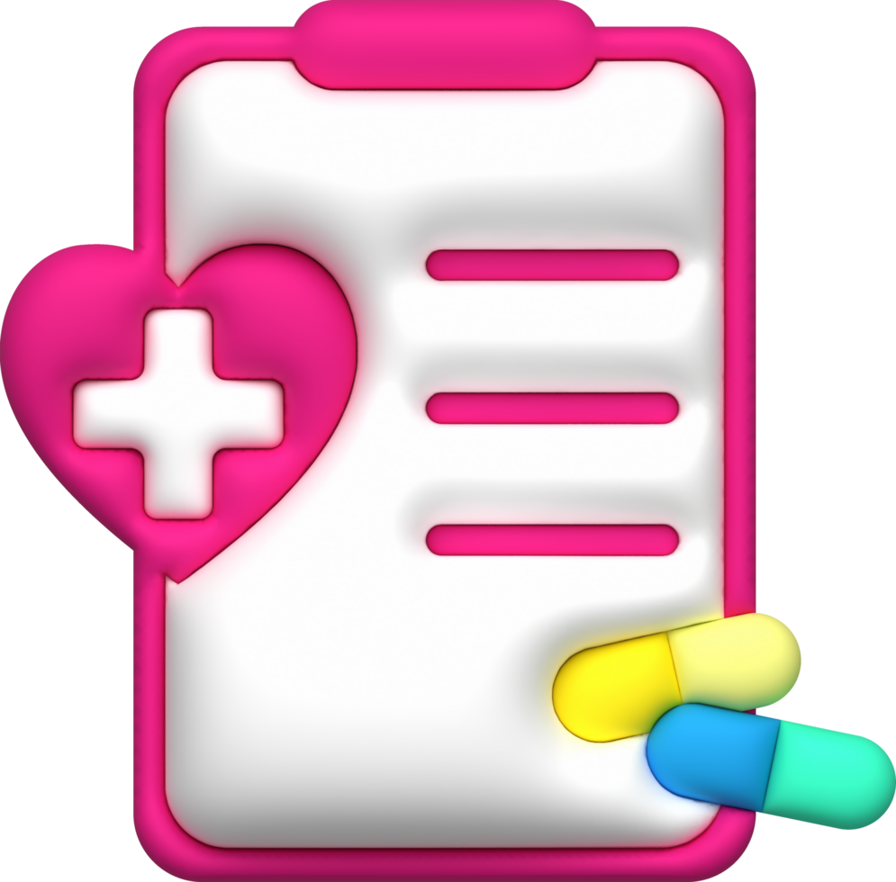 illustration 3D of a heart memo board and medicine details png