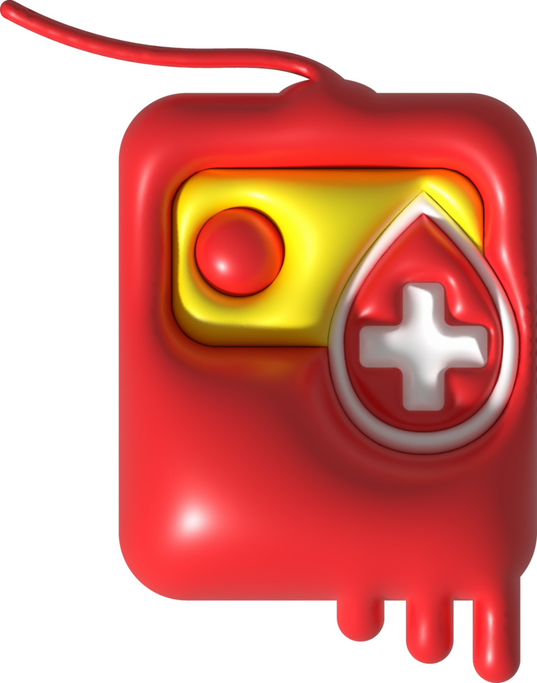 illustration 3D of a blood bag symbol for medical treatment. png