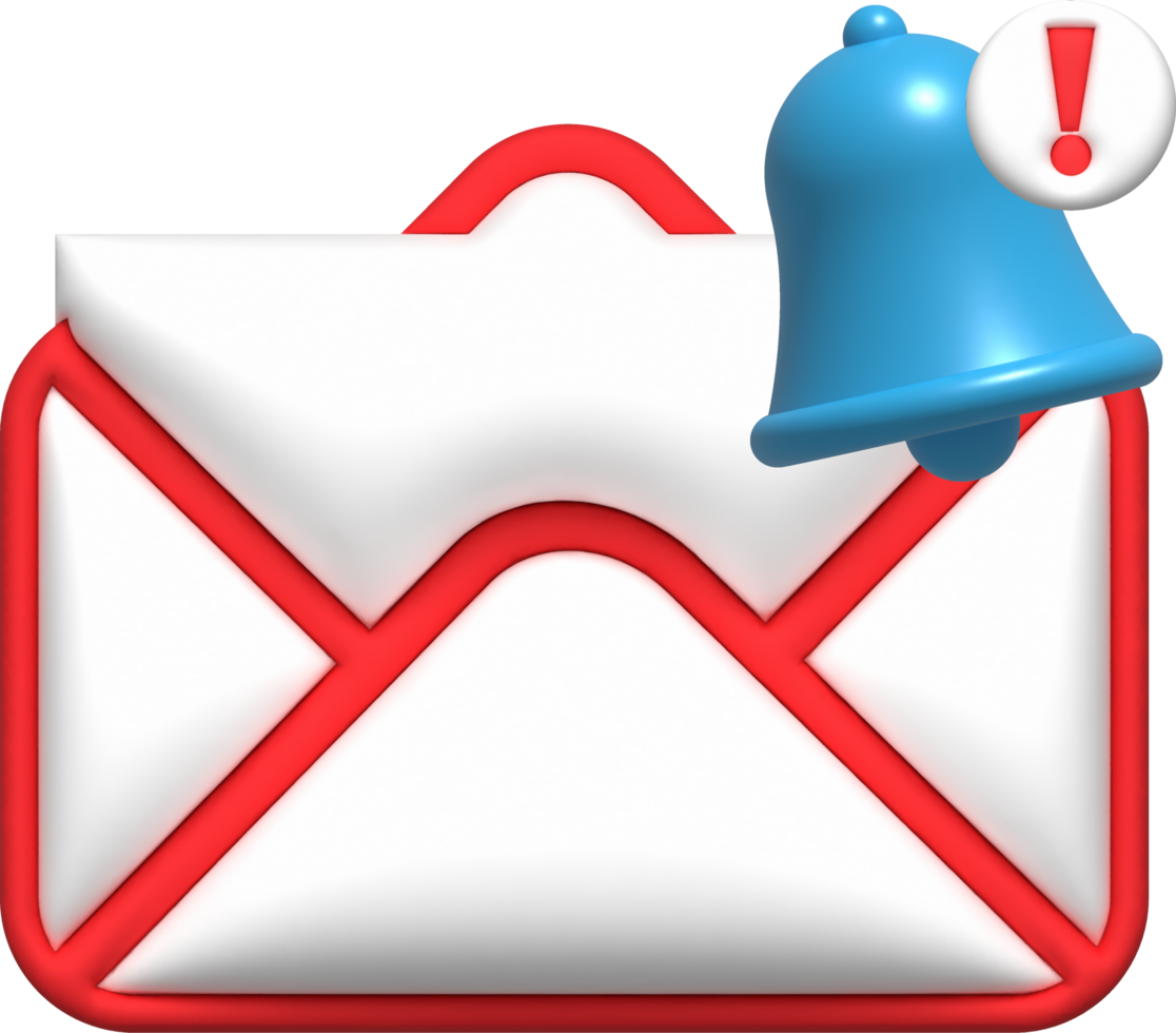 3d illustrazione, e-mail, lettera con notifica campana png