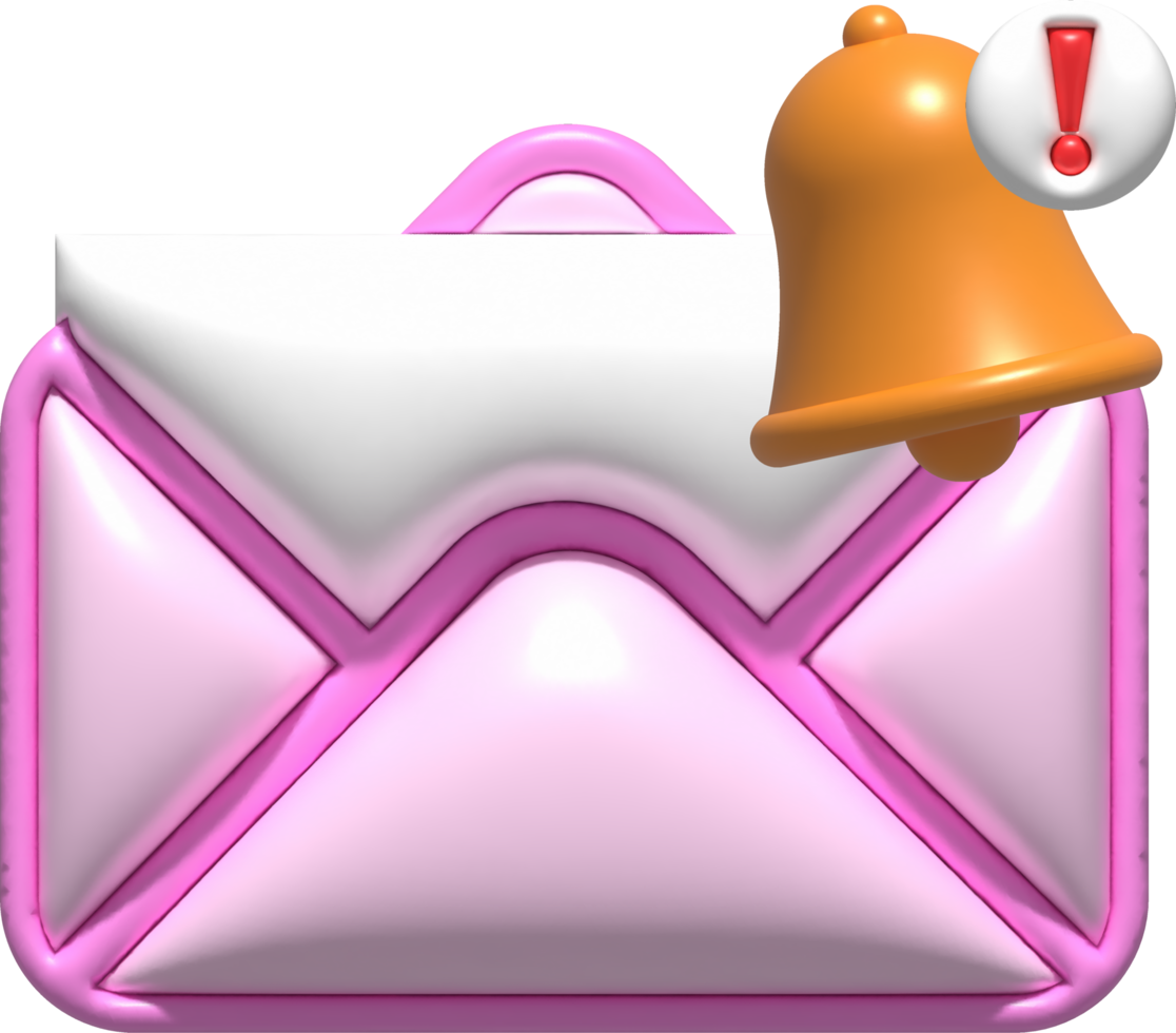 3d ilustración, correo electrónico, letra con notificación campana png