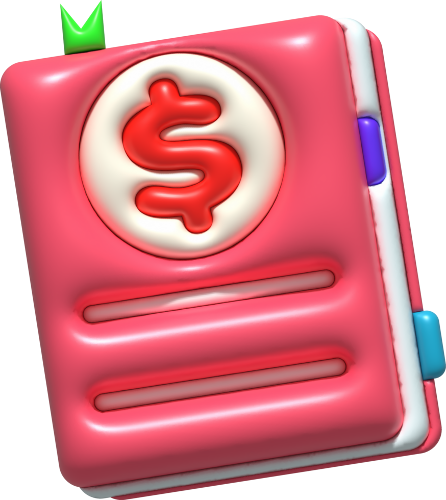 illustration 3D , book with cover in the shape of a dollar financial record book png