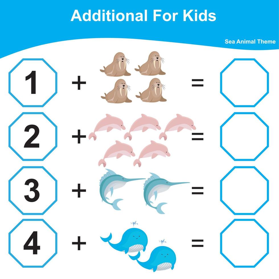 Count and write together worksheet. Educational printable math worksheet. Math game for children. Additional math worksheet. Vector illustration.