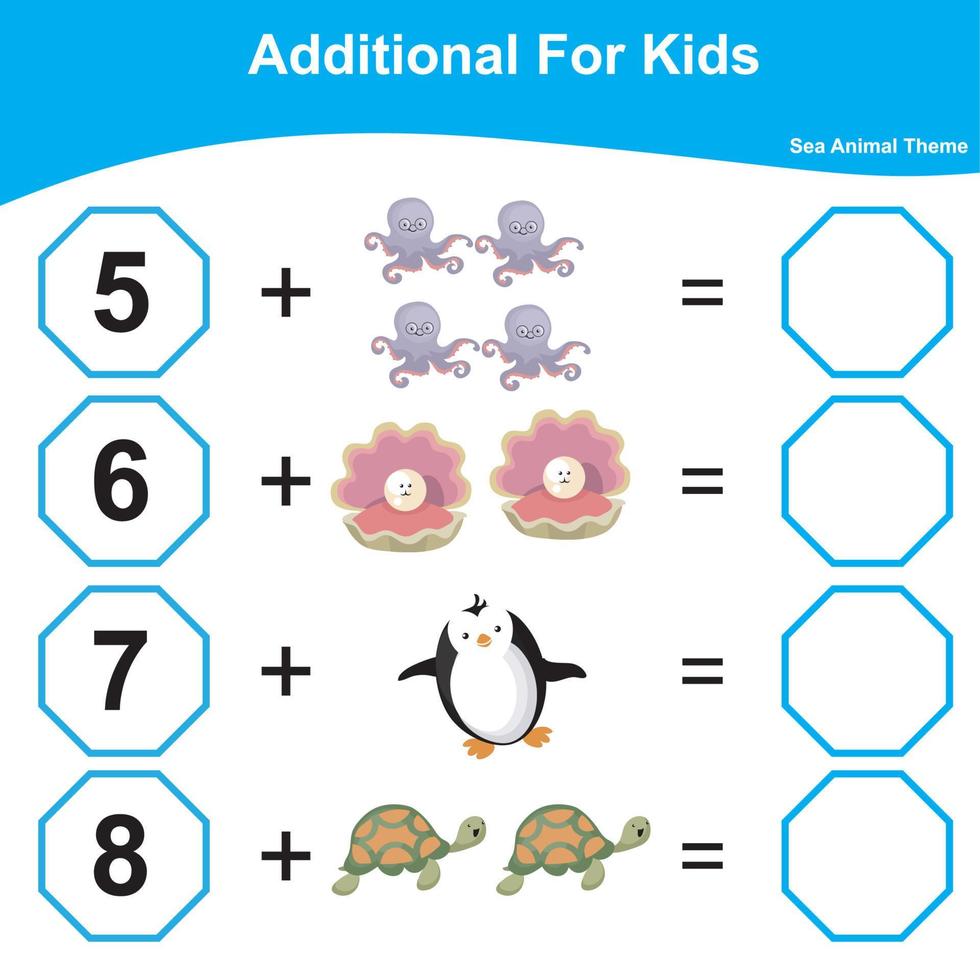 contar y escribir juntos hoja de cálculo. educativo imprimible matemáticas hoja de cálculo. matemáticas juego para niños. adicional matemáticas hoja de cálculo. vector ilustración.